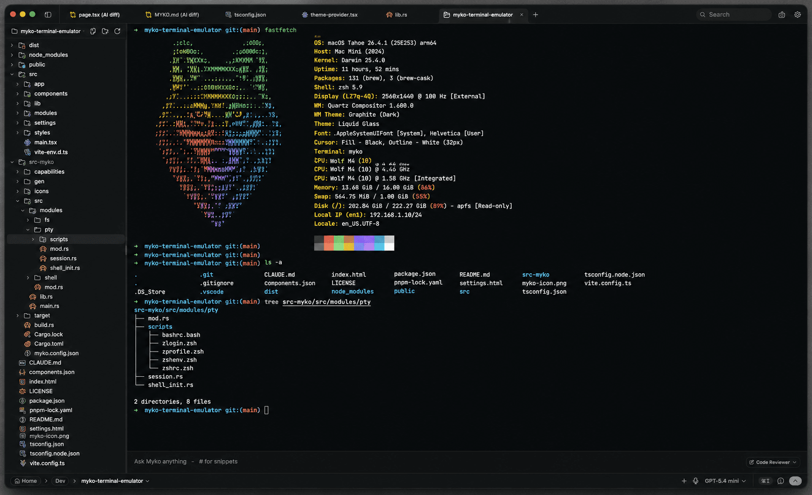 Myko terminal with multiple tabs