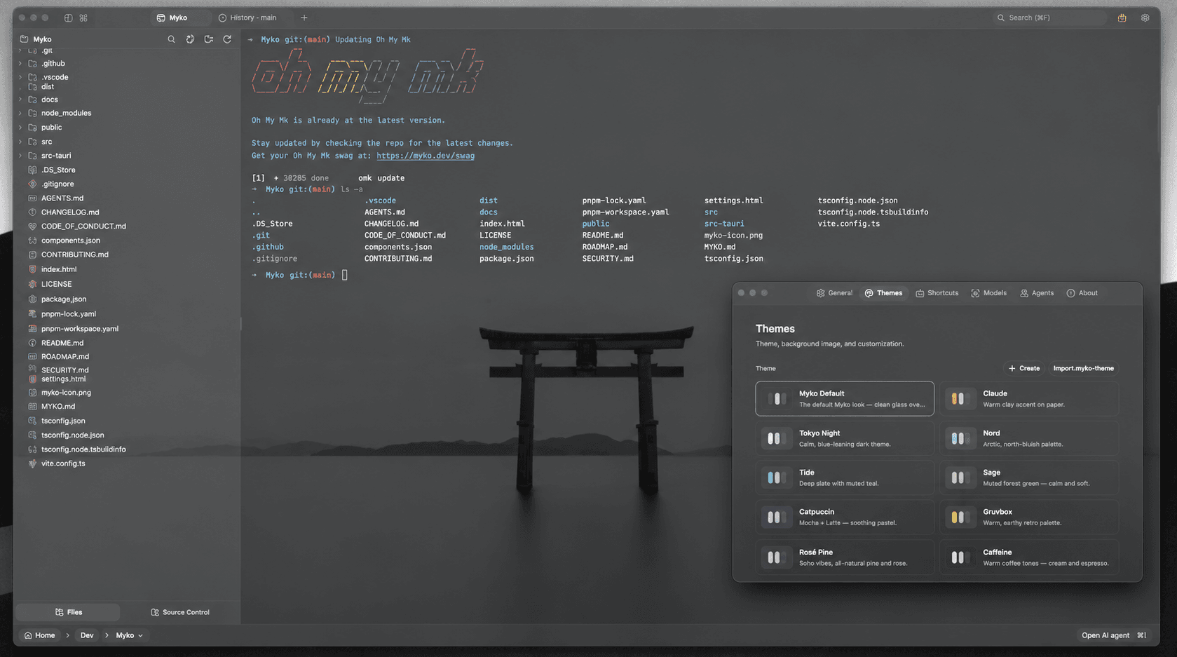 Myko with a custom theme and background image
