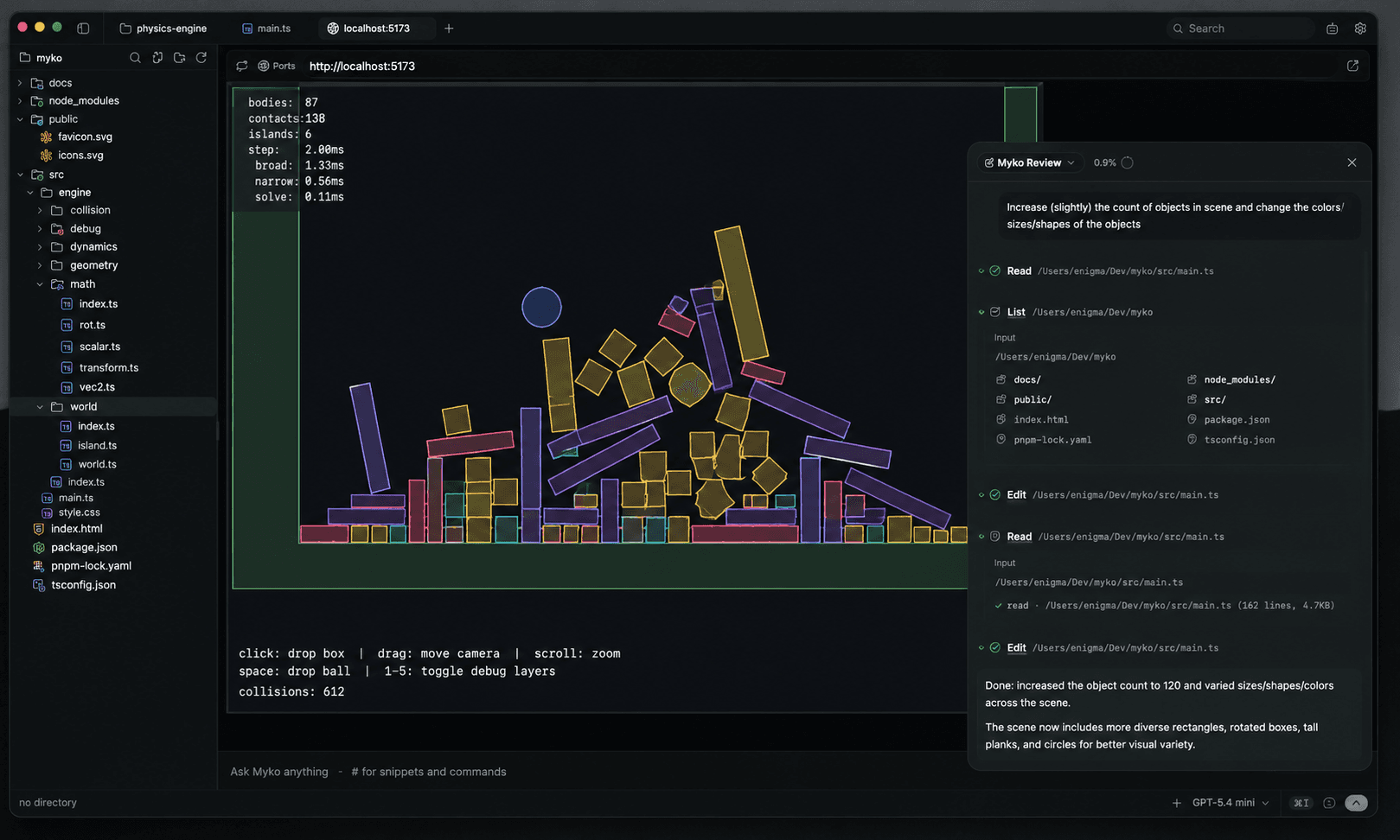 Myko web preview of a local dev server