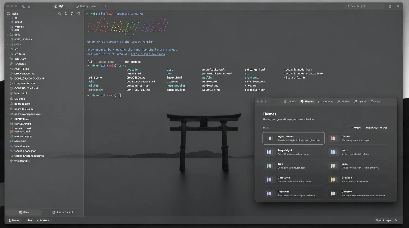 Myko theme settings